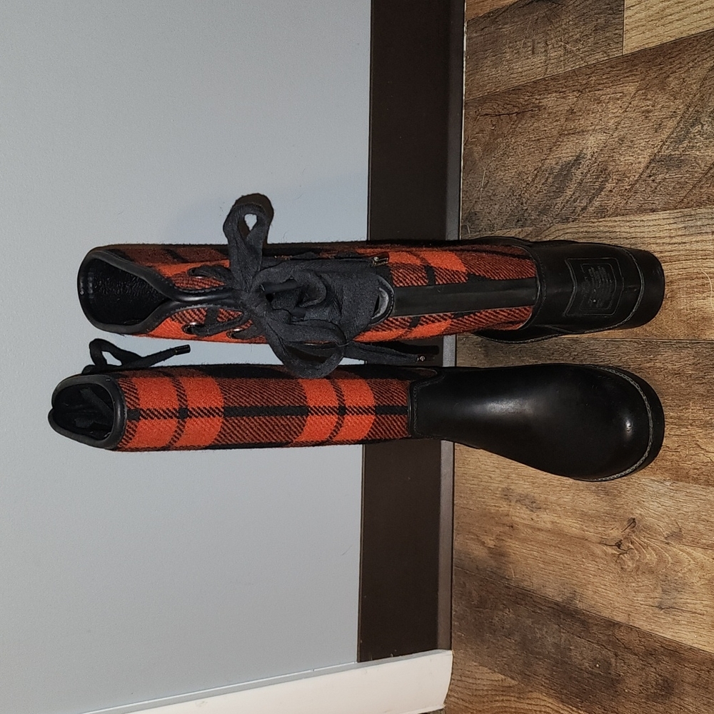 Coach Tristee Bow red and black plaid boots Size 8